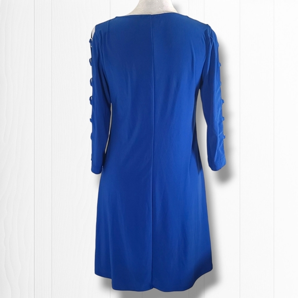 MSK Women's Blue V-Neck Open 3/4 Sleeve Sheath Mini Dress Size Small Petite - Picture 8 of 12